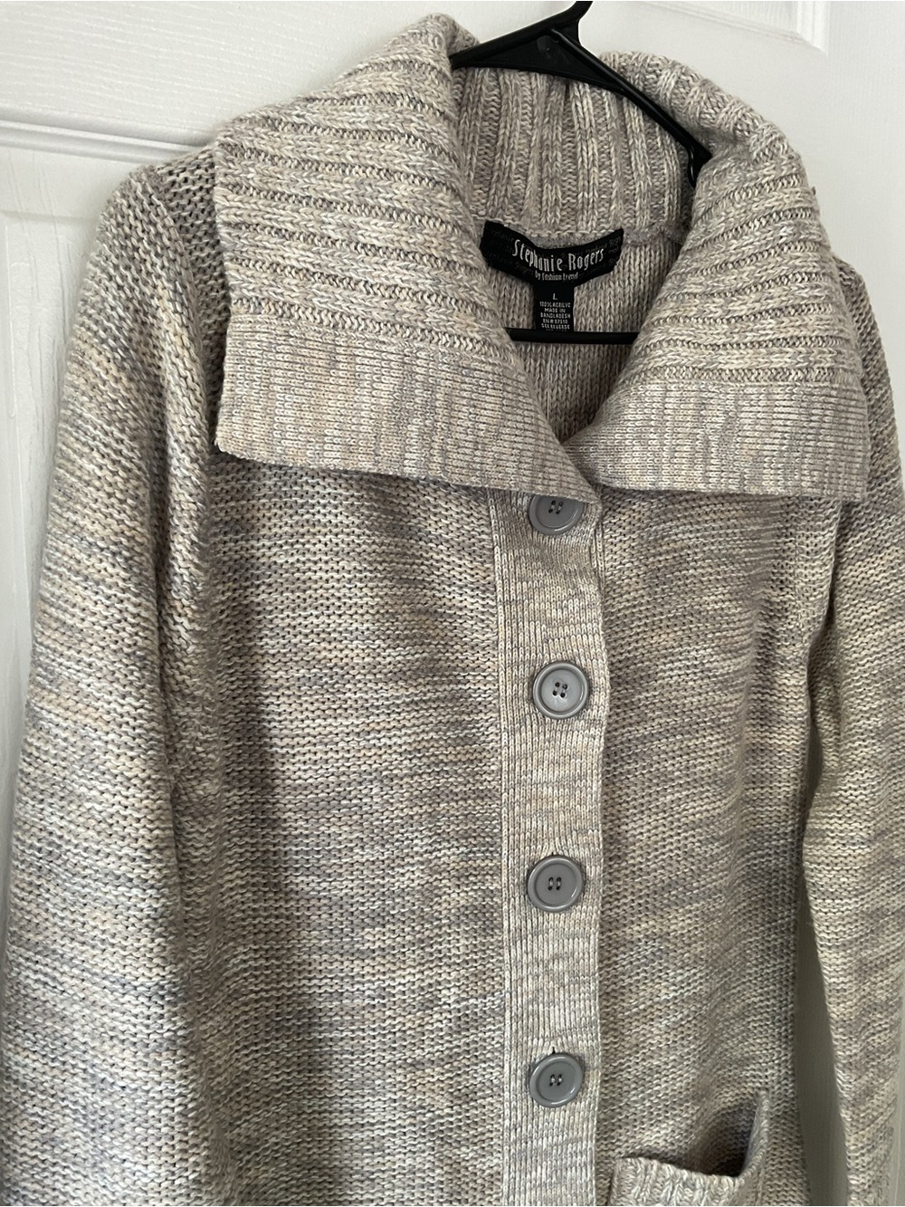 Stephanie Rogers Beige Knit Shawl Collar Long Cardigan Sweater L - Picture 4 of 14